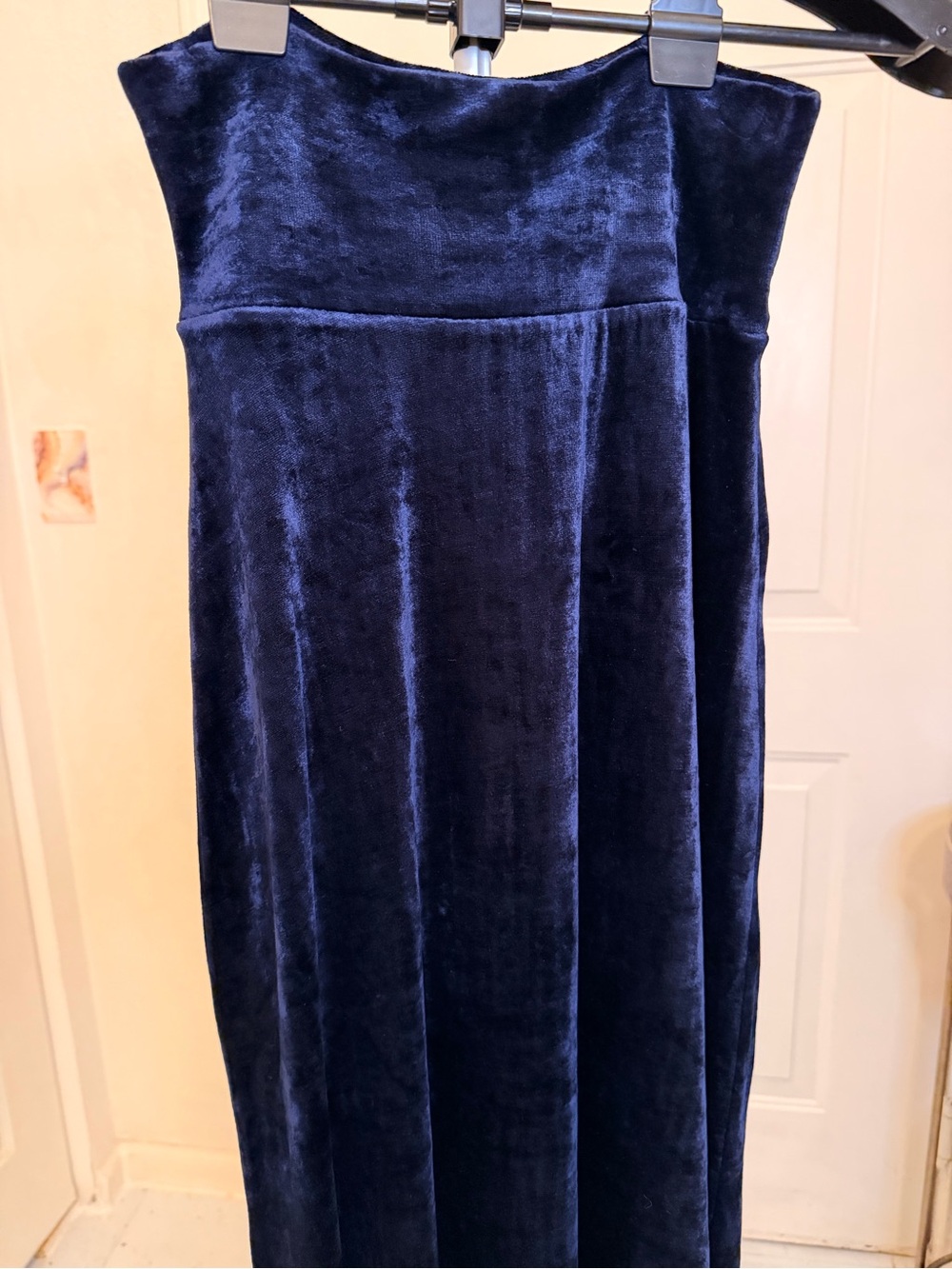 French Connection Deep Navy Velvet Maxi Skirt with High Waist Band that Folds - Picture 3 of 5